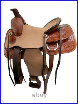 Hard Seat Ranch Roping Western Horse Saddle 15 16 17 Pleasure Tooled Leather Set