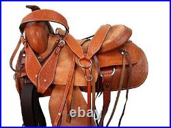 Hard Seat Western Saddle Pleasure Trail Tooled Leather Used Tack Set 18 17 16 15