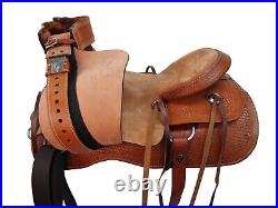 Hard Seat Western Saddle Pleasure Trail Tooled Leather Used Tack Set 18 17 16 15