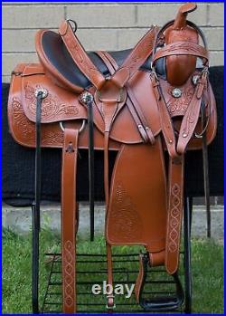 Horse Saddle Western Pleasure Trail Floral Tooled Leather Tack Set 16 17 18
