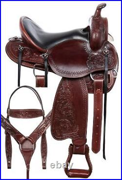 Horse Saddle Western Pleasure Trail Premium Tooled Leather Tack 16 17 18