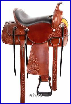 Horse Saddle Western Pleasure Trail Ranch Tooled Leather Tack Set 15 16 17 18
