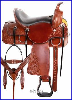 Horse Saddle Western Pleasure Trail Ranch Tooled Leather Tack Set 15 16 17 18