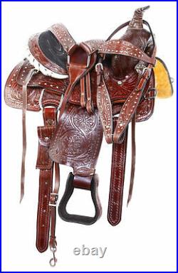 Horse Saddle Western Pleasure Trail Riding Barrel Ranch Leather Tack Set 12 13
