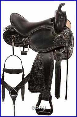 Horse Saddle Western Trail Gaited Black Leather Tack Set 16