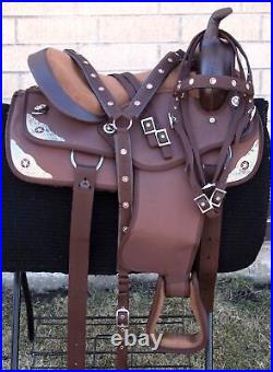 Horse Saddle Western Used Trail Barrel Synthetic Comfy Brown Tack 14 15 16 17 18