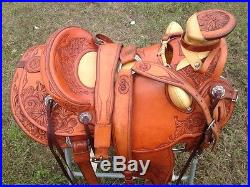 Jeremiah Watt Custom Roping Saddle on Wade Tree Brown 15