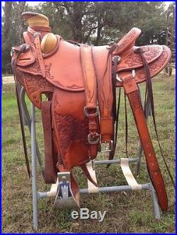 Jeremiah Watt Custom Roping Saddle on Wade Tree Brown 15