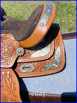 Kids 8 Miniature Western Leather Horse Show Saddle With Silver Accents