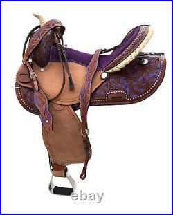 Kids Youth Western Horse Barrel Saddle Leather Tack Set Headstall Breast Collar