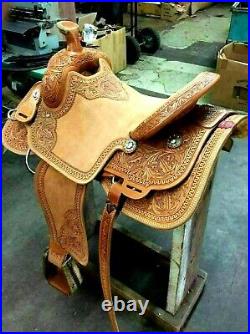 Leather Cross Design Tack Tooling Carved Barrel Style Western Horse Saddle Trail