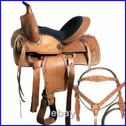 Leather Western Barrel Racing Horse Tack Saddle Premium Quality Set Free Ship