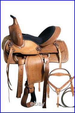 Leather Western Barrel Racing Horse Tack Saddle Premium Quality Set Free Ship