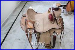 Leather western wade saddle tooled carved leather horse tack With Bucking Roll