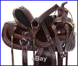 Mule 15 16 17 18 Western Pleasure Trail Horse Leather Saddle Tack Set Tooled
