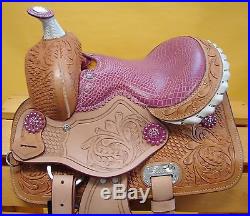 NEW! 10 Youth Leather Western Saddle Pink Alligator Seat Pony