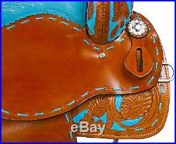 NEW 14 15 16 TURQUOISE WESTERN HORSE SADDLE BARREL RACER TRAIL SHOW LEATHER TACK