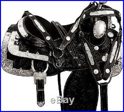 New 16 17 18 Black Western Show Horse Saddle Leather Silver Parade Trail Tack