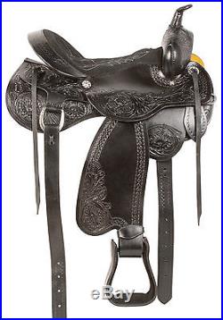 New 16 17 Black Leather Western Pleasure Trail Endurance Horse Saddle Tack Set