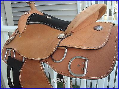 NEW WESTERN 16 TRAINING SADDLE ALL ROUGH OUT LEATHER AND FREE TACK