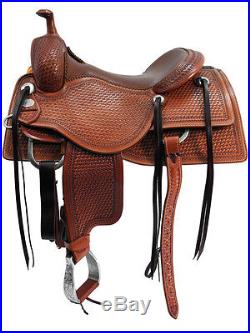 NEW WESTERN LEATHER BARREL RACING TRAIL PLEASURE HORSE SADDLE WITH TACK SET