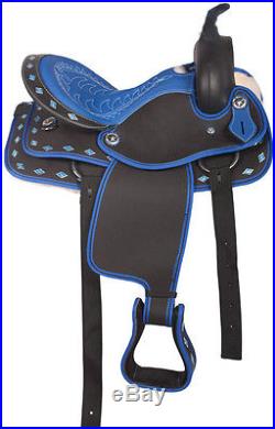 NEW WESTERN SYNTHETIC BARREL RACING TRAIL PLEASURE HORSE SADDLE WITH TACK SET
