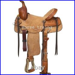 Natural roughout leather Saddle with a hand carved cantle pommel and horn