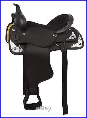 New 15 16 Western Black Show Trail Horse Saddle Synthetic Cordura Free Tack Set