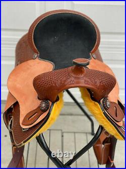 New 15 Western Saddle 100% Hand Tooled. High Quality South American Leather-BLK
