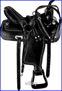 New 16 17 18 Gaited Horse Show Western Pleasure Leather Black Silver Saddle Tack