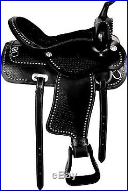 New 16 17 18 Gaited Horse Show Western Pleasure Leather Black Silver Saddle Tack