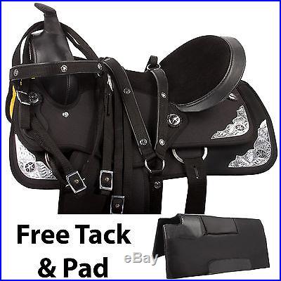 New 16 17 18 Western Black Show Trail Horse Saddle Synthetic Cordura Free Tack