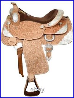 New! 16 Fully tooled Light oil DOUBLE T SHOW SADDLE with Suede leather seat Horse