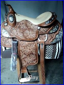 New 16beautiful hand crafted silver western show leather horse quality saddle