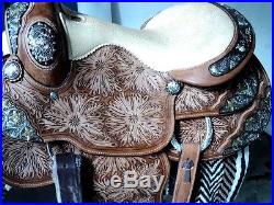 New 16beautiful hand crafted silver western show leather horse quality saddle