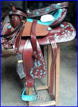 New 16western leather tack trail horse cowboy show saddle headstall, breastplate