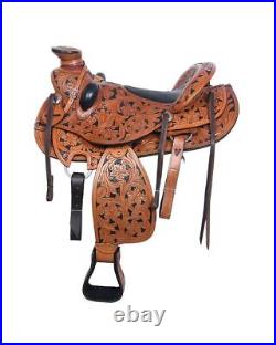New Best Leather Wade Tree Western Hand Carve Roper Ranch Horse Tack Saddle