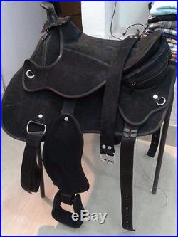 New Black western Suade treeless saddle 16 17 & 18