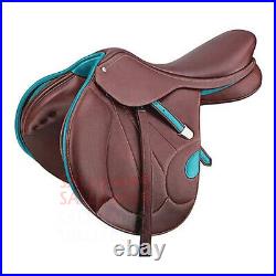 New Genuine Brown & Blue Style Leather Jumping horse saddle Size 6'' To 20'