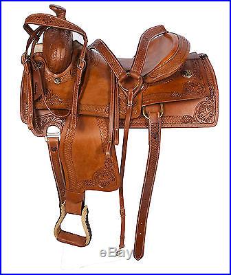 New Hand Carved Western Pleasure Trail Cowboy Horse Leather Saddle Tack 16 17 18