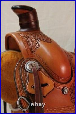 New Leather Western ropper padded seat saddle Eco-leather ranch horse riding tac