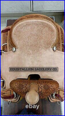 New Leather western carved roughout seat barrel racing ranch roping horse saddle