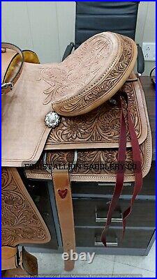 New Leather western carved roughout seat barrel racing ranch roping horse saddle