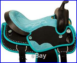 New Teal Black Western Pleasure Trail Synthetic Horse Saddle Tack 15 16 17 18