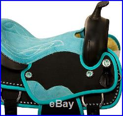 New Teal Black Western Pleasure Trail Synthetic Horse Saddle Tack 15 16 17 18