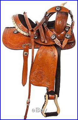 New Western 10 12 13 Kids Youth Pony Western Barrel Black Leather Saddle Tack