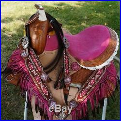 Popular Youth Trail Barrel 12 Pink Saddle Showman Horse Headstall Bp Fringe SET
