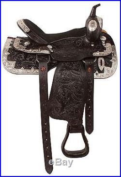 Premium Black Western Silver Show Trail Horse Leather Saddle Tack Set 17 18
