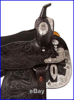 Premium Black Western Silver Show Trail Horse Leather Saddle Tack Set 17 18