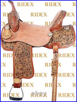 Premium Designer Western Suede Seat Horse Leather Saddle All Size Free Shipping